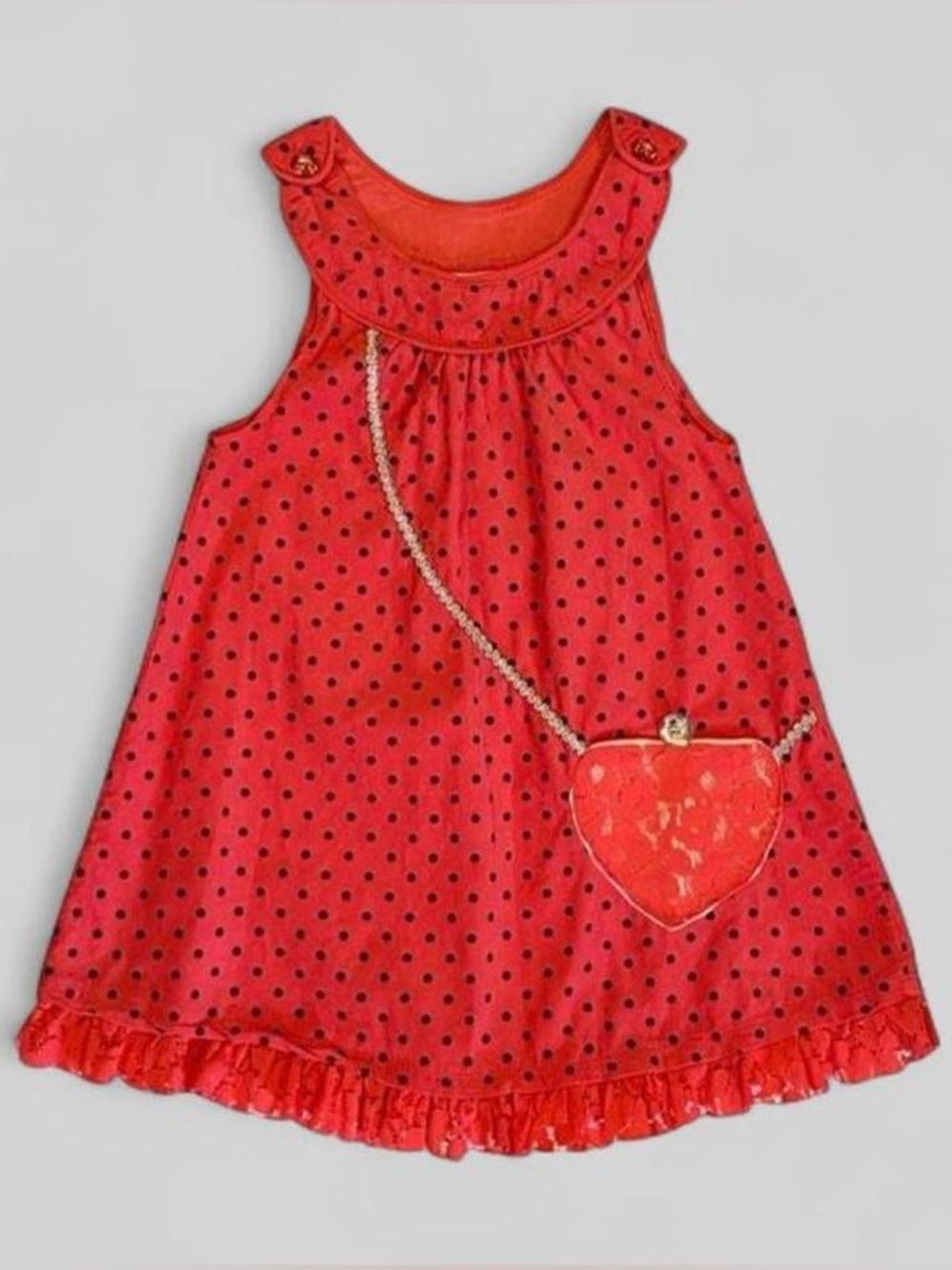 Nanette Baby Girls Red Black Polka Dot Corduroy Dress Heart 3T